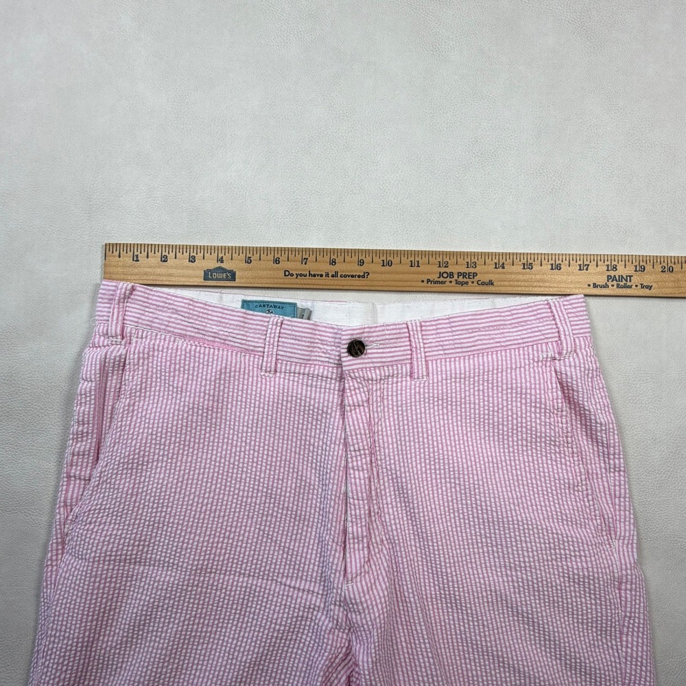 Castaway Nantucket Island Mens 34 Pink White Seersucker Striped Chino Shorts - Picture 3 of 10